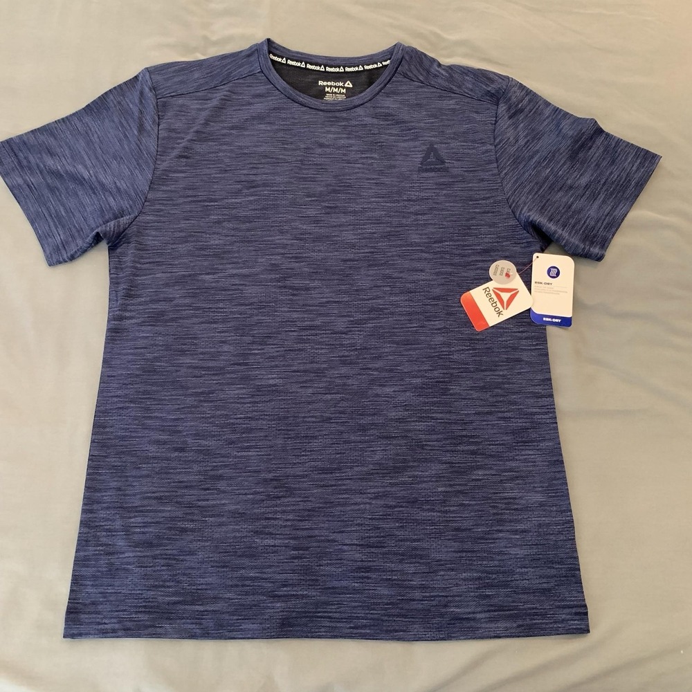 Reebok Shirt Mens Medium Blue RBK-Dry Short Sleeve Athletic Training Tee T-Shirt